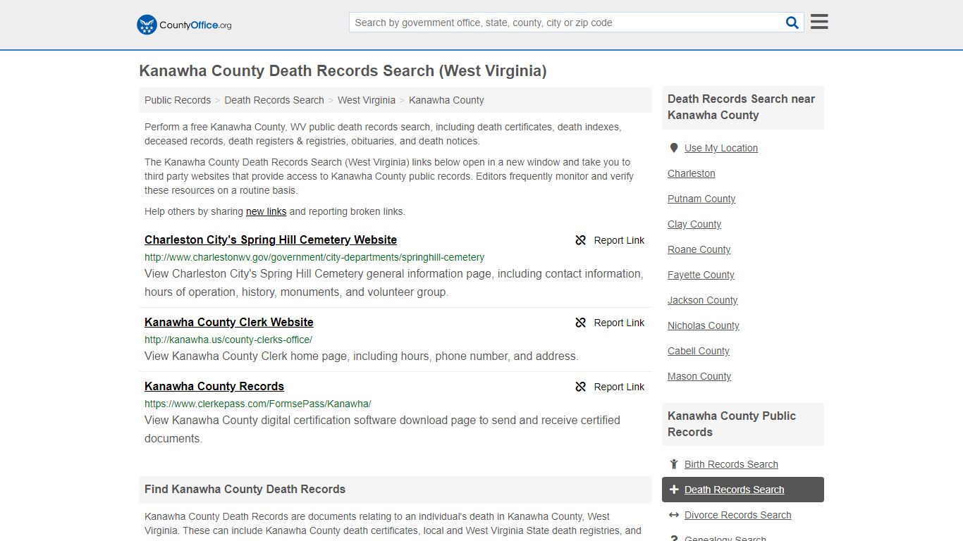 Death Records Search - Kanawha County, WV (Death ...